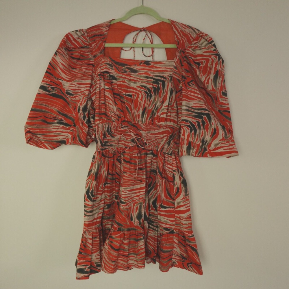 Love the Label Dress Orange Multi Tiger Striped Puff Sleeve Mini